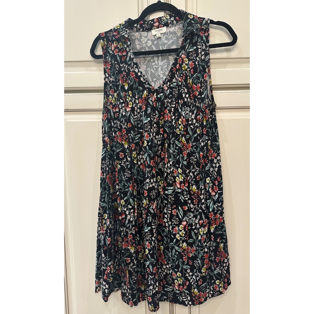 Umgee USA‎ Floral Sleeveless Dress Black Red Yellow V-Neck A2968 Women's Small